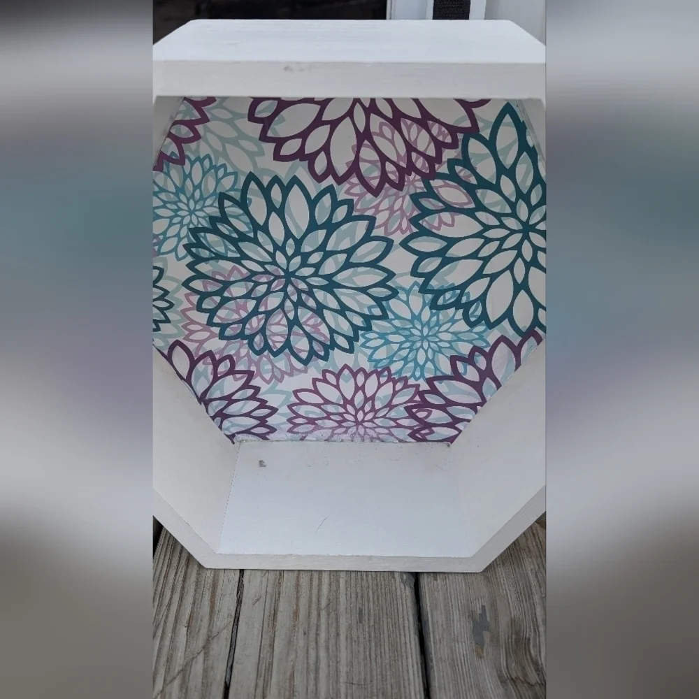 Handmade Blue And Purple Flowers Hexagon Wall Decor (EUC)
